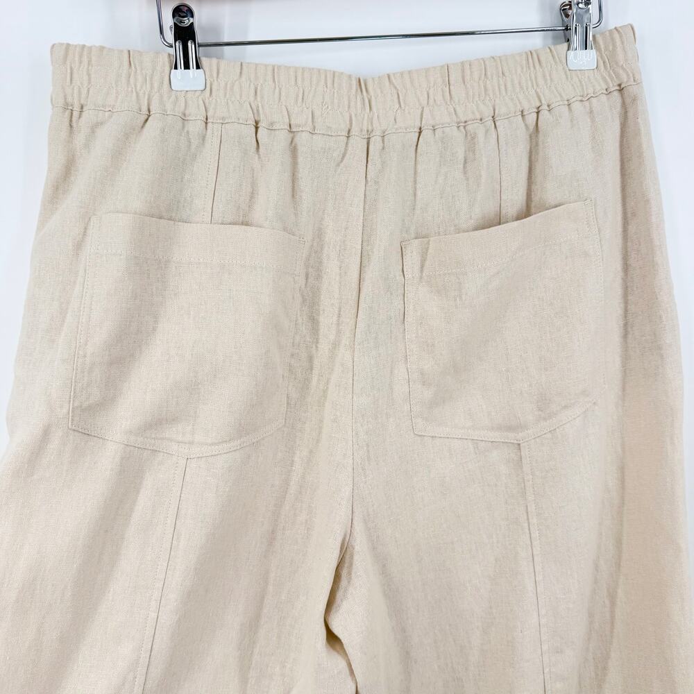 Zara Linen Blend Pull On Cropped Pants Oatmeal Beige Elastic Waist Large NWT - Picture 6 of 11